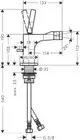 Bidetmischer mit einem Hebel, Zugstangen-Ablaufgarnitur und zwei Anschlussleitungen, dargestellt in technischem Diagramm. AXOR-Design für moderne Badezimmer.